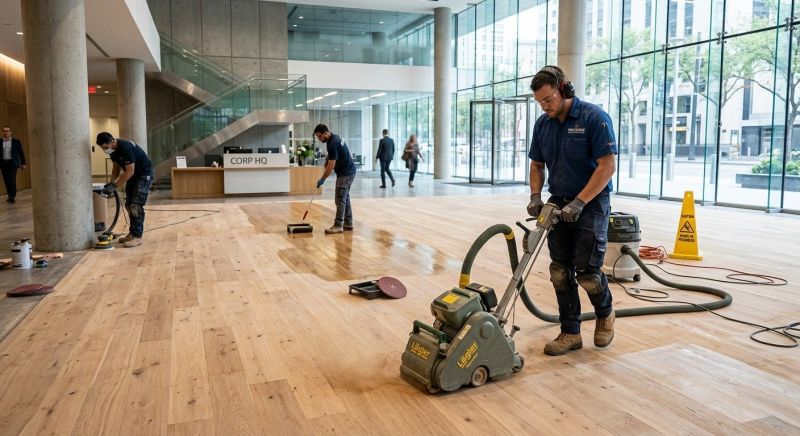 Our team working on Wood Floor Service projects in Brighton, CO